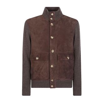 Brunello Cucinelli Jassen, Heren, Bruin, M, Kasjmier, Bruin Leren Jas met Cashmere Details