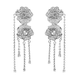 Alessandra Rich Bloem Oorbellen Met Kristallen Franjes - Dames - Oorbellen - Grijs - ONE Size - Accessoires