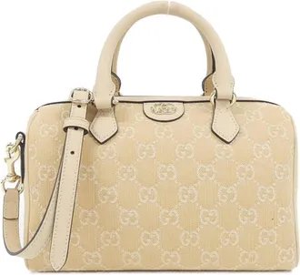 Gucci Light Beige Denim Leather Boston Bag (Pre-Owned)