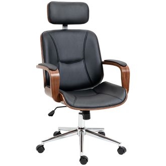 OEM Silla De Oficina De Cuero Pu Basculante Con Reposacabezas Extra&iacute;ble Altura Ajustable 63x62x110-120 Cm Negro