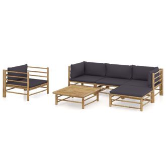 vidaXL Vidaxl - Set De Muebles De Jard&iacute;n 6 Piezas Bamb&uacute; Con Cojines Gris Oscuro