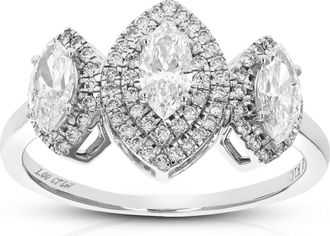 Vir Jewels 1 cttw Lab Grown Diamond 3 Stone Engagement Ring in 14K White Gold For Women