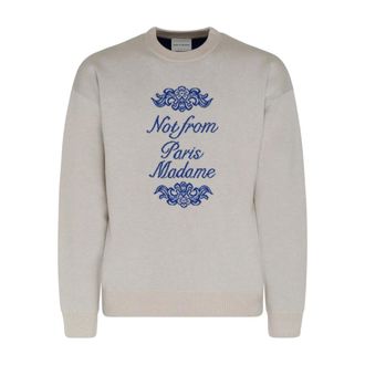 Drôle de Monsieur Sweatshirts, male, Beige, XL, La Maille Slogan Ornements Jumper