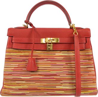 Herm&egrave;s Kelly Handbag Vibrato And Box Calf With Gold Hardware Red Leather Handbag (Pre-Owned)