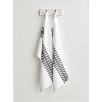 Solino Home Linen Kitchen Towels Set of 2, 17 x 26 Inch for Dining Table, Holiday and Everyday Table Decor - Farmhouse in Black And White at