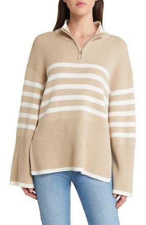 Rails Tessa Stripe Wool & Cotton Quarter-Zip Pullover in Sand Stripe at Nordstrom Rack, Size X-Small