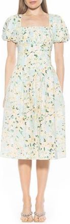 Alexia Admor Jessi Puff Sleeve Midi Dress in Mint Floral at Nordstrom Rack, Size 10