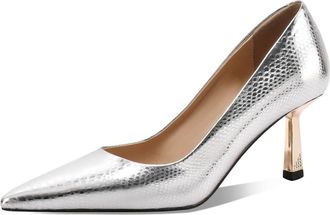 TinaCus Pointed Toe Genuine Leather Handmade Stiletto Mid Heels Womens Dress Pumps Shoes, Silver, 4 UK