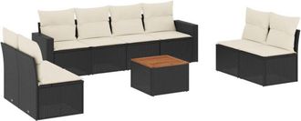 vidaXL Set De Sof&aacute;s De Jard&iacute;n 8 Piezas Y Cojines Rat&aacute;n Sint&eacute;tico Negro Vidaxl