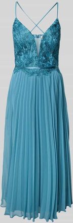 Vera Mont Cocktailkleid mit Spitzenbesatz und Plisseefalten in Hellblau, Größe 34