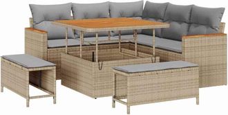 vidaXL Garden Sofa Set with Cushion 8 pcs Beige Poly rattan vidaXL