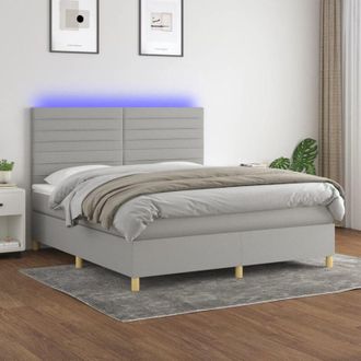 vidaXL Vidaxl - Cama Box Spring Colch&oacute;n Y Luces Led Tela Gris Claro 160x200 Cm