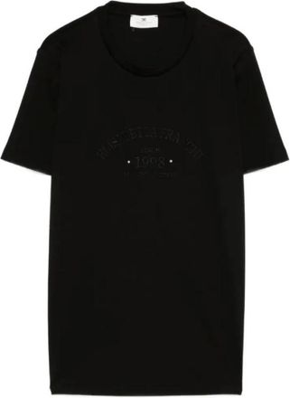 Elisabetta Franchi T-shirt met logo-borduurwerk - Dames - T-shirts - Zwart - XS - Katoen - Tops