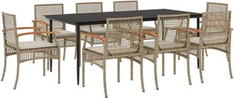 vidaXL Set Comedor De Jard&iacute;n 9 Pzas Con Cojines Rat&aacute;n Sint&eacute;tico Beige Vidaxl