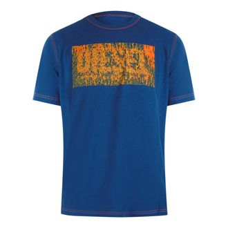 Diesel Heren T-shirt katoen met logo (Vaandrig Blauw)