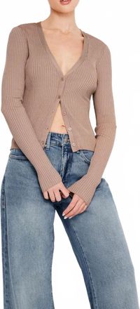 Good American Shine Rib V Neck Cardigan In Putty