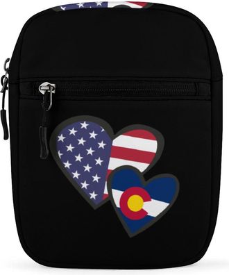 Generic Interlocking Hearts American Colorado Flag Crossbody Bag Adjustable Satchel Cute Shoulder Bag Lightweight Sling Bags