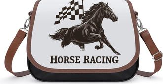 Generic Horse Racing with Checkered Flag Womens Crossbody Bag Fashion Shoulder Handbags Message Tote Bag with Adjustable Strap
