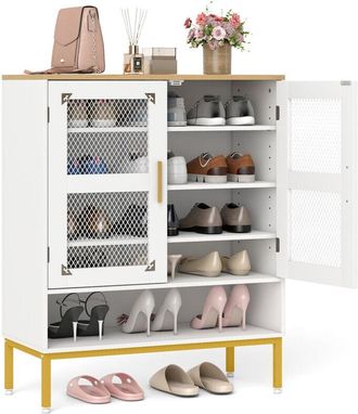 Costway 5-Tier Shoe Cabinet Wooden Modern Shoe Storage Organizer-White