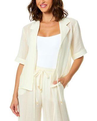 CeCe by Cynthia Steffe Cece Linen-Blend Tie Front Shirt