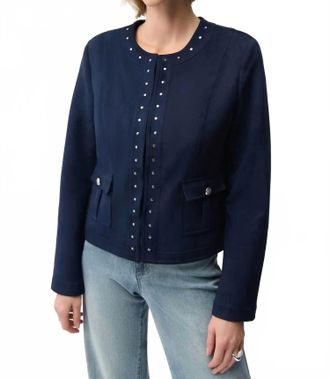 Joseph Ribkoff Studded Faux Suede Long Sleeves Jacket In Midnight Blue
