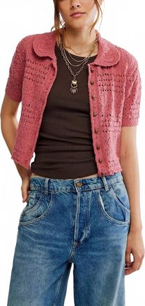 Free People Daylight Short Sleeve Cardigan In Faded Rose