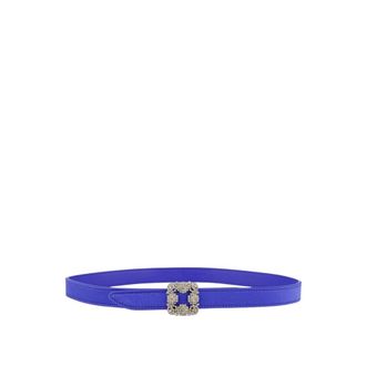 Manolo Blahnik Blauwe Kristal Gesp Mini Riem - Dames - Riemen - Blauw - L - Leer - Accessoires