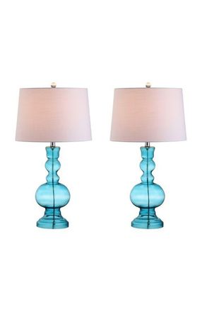Jonathan Y Designs Genie 28.5 Glass LED Table Lamp in Aqua at Nordstrom