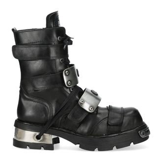 New Rock Metallic Black Leather Gothic Punk Rock High Boots - MET048-C9