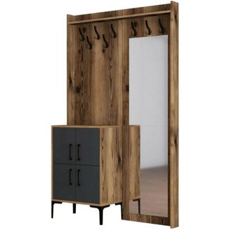 Dmora Mobile da ingresso Pollux, Entratina appendiabiti, Composizione per atrio, Consolle portaoggetti multifunzione, 120x35h200 cm, Noce e Antracite, con