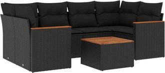 vidaXL Vidaxl - Set De Comedor De Jard&iacute;n 7 Pzas Y Cojines Rat&aacute;n Sint&eacute;tico Negro
