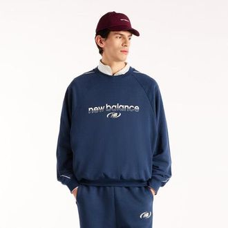 New Balance Uomo Trackside French Terry Crew in Blu, Maglia di Poliestere, Taglia 2XL