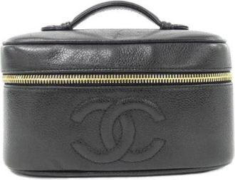 Chanel Pre-owned Handbags, female, Black, Size: ONE SIZE Pre-owned Grained Caviar Leather Shoulder Bag