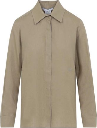 Max Mara Falasco Linen M Logo Shirt - Dames - Overhemden - Bruin - S - Linnen - Overhemden