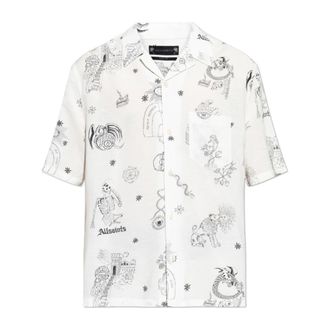 AllSaints Terra Shirt - Heren - Korte mouwen Overhemden - Beige - XS - Linnen - Overhemden