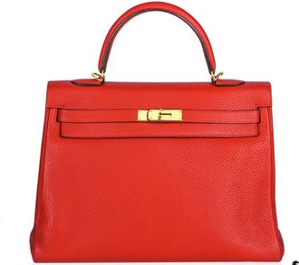 Herm&egrave;s Kelly 35cm in Rogue Tomate Clemence Leather with Gold Hardware