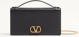 Valentino Garavani Portafoglio con catena VLogo Signature in Vitello Granato Donna NERO UNI