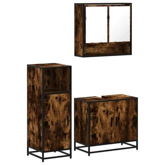 Berkfield Home 3 Piece Bathroom Furniture Set Smoked Oak Engineered Wood in Brown