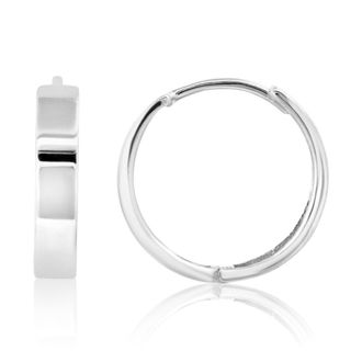 MAX + STONE 14K Yellow Gold 14mm Flat Style Huggie Hoop Earrings with Hidden Post Hinged Closure