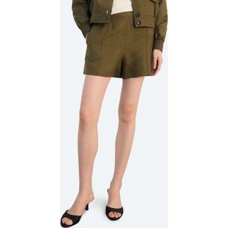 Mango High Waist Linen Blend Shorts in Khaki Green at Nordstrom, Size 10