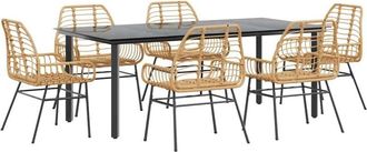 vidaXL vidaXL 7 Piece Garden Dining Set Brown Poly Rattan Glass