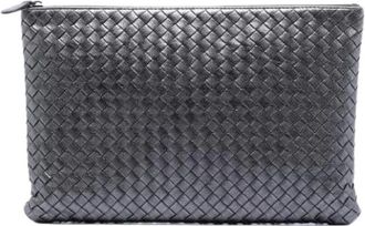 Bottega Veneta Pre-owned Clutches, female, Gray, Size: ONE SIZE Pre-owned Leather Clutch