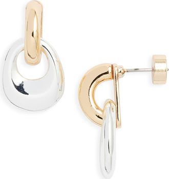 Nordstrom Polished Mixed Metal Frontal Hoop Earrings in Gold- Silver at Nordstrom