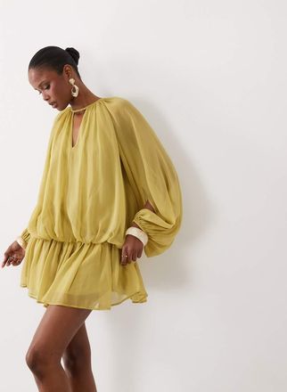 Asos Vestito corto a campana in chiffon verde oliva con scollo intrecciato