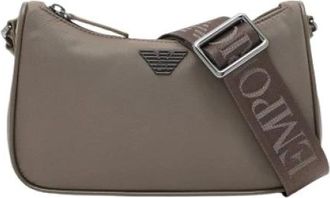 Emporio Armani Tassen, Dames, Bruin, ONE Size, Leer, Logo Strap Shoulder Bag