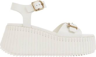 Chlo&eacute; Nama Leather Wedge Sandals, Brand Size 35 ( US Size 5 )