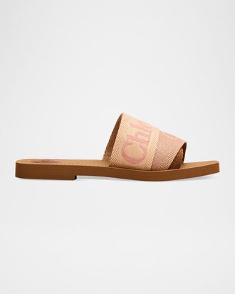 Chlo&eacute; x High Summer Woody Embroidered Logo Flat Sandals