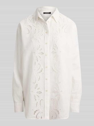 Lauren Ralph Lauren Relaxed Fit Langarmbluse mit Lochstickerei in Ecru Melange, Gr&ouml;&szlig;e XL