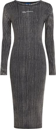 Karl Lagerfeld Abito midi a coste con maniche lunghe - Nero