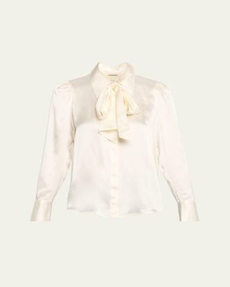 L'agence Honey Tie-Neck Silk Blouse
